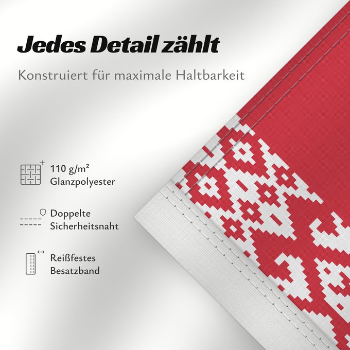 Details zu dieser Flagge: Belarus Biélorussie Bielorrusia Belaru Bielorussia Wit-Rusland Bielorrússia Państwowa flaga Republiki Białorusi Belorusiya Respublikasının Dövlət Дзяржаўны Сцяг Рэспублікі Беларусь Афіцыйны сьцяг Рэспублікі Беларусь Бѣлꙑ́ Роуси́ Димократі́ѩ ꙁна́мѧ Hvideru