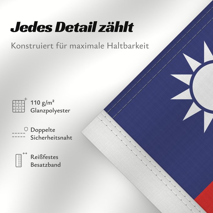 Details zu dieser Flagge: Republic of China	Republic of China  Taiwan	République de Chine	República de China	Republik China  Taiwan	Repubblica di Cina	Republiek China	República da China	Republiki Chińskiej	Lýðveldi Postaulín Flagg	علم جمهورية الصين الوطنية	ཀྲུང་ཧྭ་དམངས་ཁབ དང་ལྕོག	