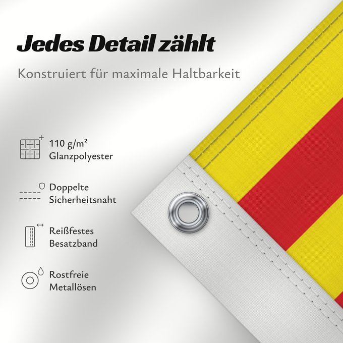 Details zu dieser Flagge: Catalonia	The senyera	La seniera	La señera	Die senyera	Dell  Aragón  traslitterata in spagnolo come señera	La senyera	La Senjera