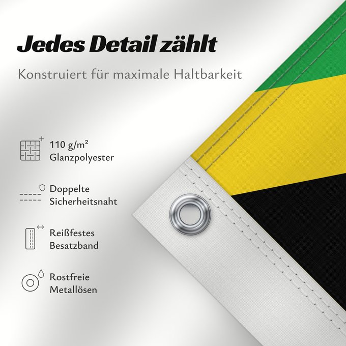 Details zu dieser Flagge: Jamaica Jamaïque Jamaika Giamaica Флаг Ямайки Jamajke Прапор Ямайки