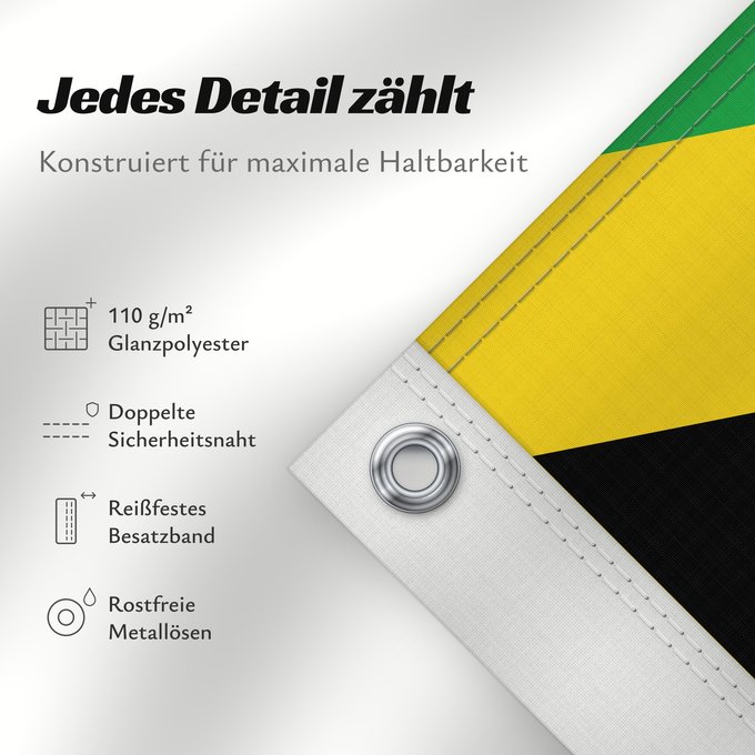 Details zu dieser Flagge: Jamaica Jamaïque Jamaika Giamaica Флаг Ямайки Jamajke Прапор Ямайки