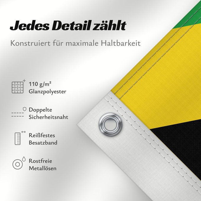Details zu dieser Flagge: Jamaica	Jamaïque	Jamaika	Giamaica	Флаг Ямайки	Jamajke	Прапор Ямайки