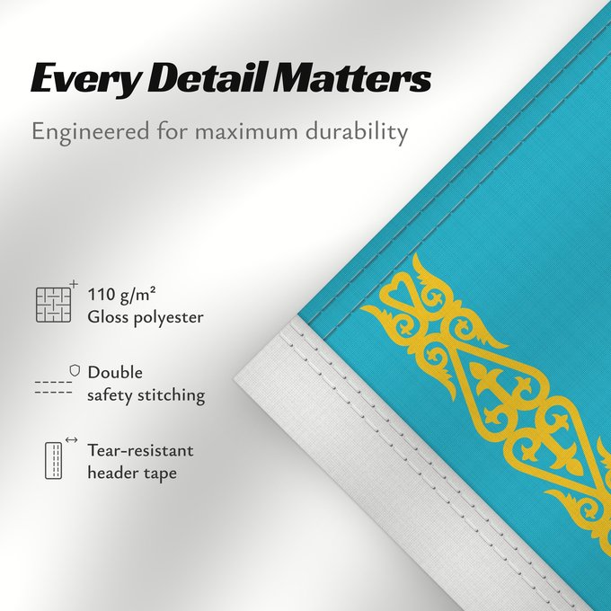 Details about this flag: Kazakhstan	Kazajistán	Kasachstan	Repubblica del Kazakistan	Kazachstan	Qazaxıstan Respublikasının	Сцяг Казахстана	Национално знаме на Казахстан	কাজাখস্তানের জাতীয় পতাকা	Banniel br Kazakstan	Kazahstana	Kazachstánu	Казахстан Республикин ялавӗ	Kazaĥio	Ղազախս