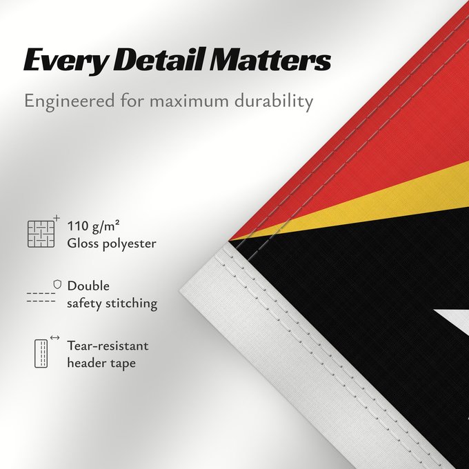 Details about this flag: East Timor	Timor-Leste  East Timor	Timor oriental	Timor Oriental	Osttimor	Timor Est	Timor-Leste  Oost-Timor	Timor-Leste	علم تيمور الشرقية	তিমুর লেস্তের জাতীয় পতাকা	Timor Leste	Флаг Восточного Тимора	Östtimors	Timór Lorosa e nian