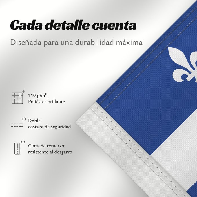 Detalles sobre esta bandera: Quebec  1-2	Quebec with ratio 1 2	Québec  proportion 1 2	Quebec (1:2)	Québec (1:2)