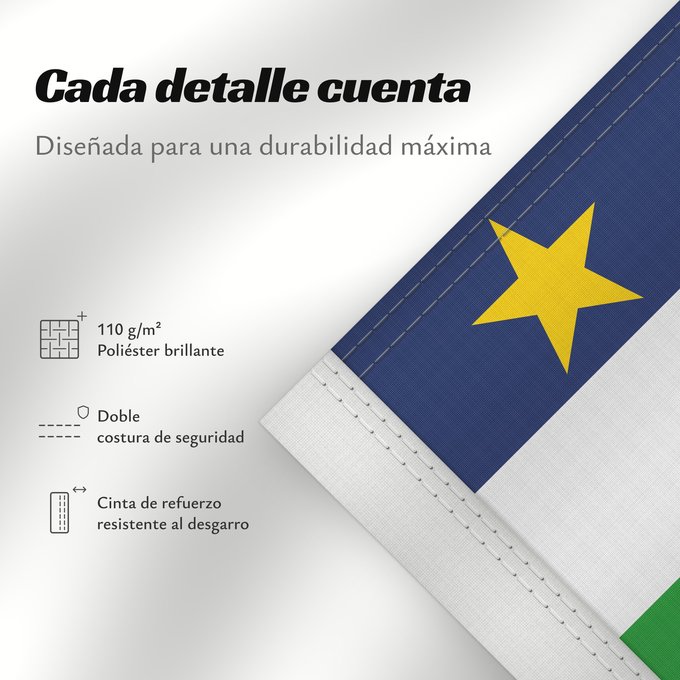 Detalles sobre esta bandera: Central African Republic	The proportions of this flag are 3 2; however	République centrafricaine	República Centroafricana	Zentralafrikanischen Republik	Repubblica Centrafricana	Centraal-Afrikaanse Republiek	علم جمهورية أفريقيا الوسطى	Af den Central Afrika