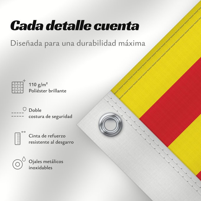 Detalles sobre esta bandera: Catalonia	The senyera	La seniera	La señera	Die senyera	Dell  Aragón  traslitterata in spagnolo come señera	La senyera	La Senjera