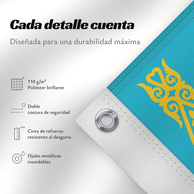 Detalles sobre esta bandera: Kazakhstan	Kazajistán	Kasachstan	Repubblica del Kazakistan	Kazachstan	Qazaxıstan Respublikasının	Сцяг Казахстана	Национално знаме на Казахстан	কাজাখস্তানের জাতীয় পতাকা	Banniel br Kazakstan	Kazahstana	Kazachstánu	Казахстан Республикин ялавӗ	Kazaĥio	Ղազախս