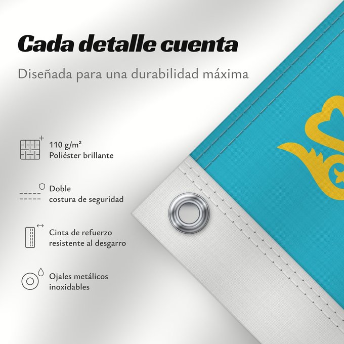 Detalles sobre esta bandera: Kazakhstan	Kazajistán	Kasachstan	Repubblica del Kazakistan	Kazachstan	Qazaxıstan Respublikasının	Сцяг Казахстана	Национално знаме на Казахстан	কাজাখস্তানের জাতীয় পতাকা	Banniel br Kazakstan	Kazahstana	Kazachstánu	Казахстан Республикин ялавӗ	Kazaĥio	Ղազախս