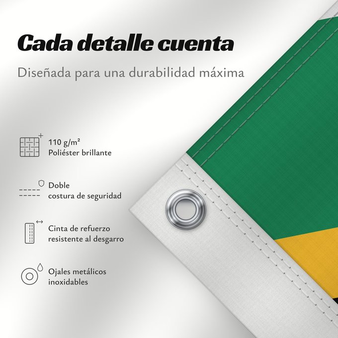 Detalles sobre esta bandera: South Africa	Afrique du Sud	Sudáfrica	Südafrika	Sudafrica	South África Used color National flag | South African Government and Pantone Color Picker      green rendered as RGB 000 119 073Pantone 3415 C      yellow rendered as RGB 255 184 028Pantone 1235 C 