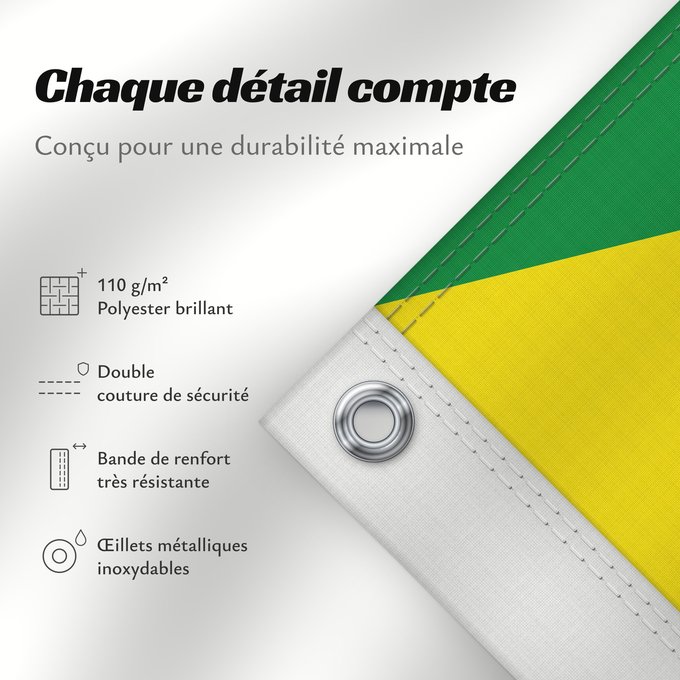 Détails sur ce drapeau : French Guiana	Guyane	Guayana Francesa	Französisch-Guayana	Guyana Francese