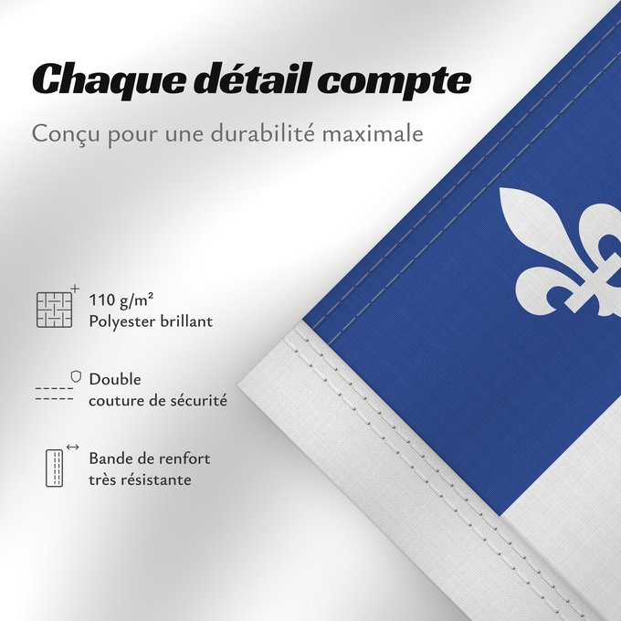 Détails sur ce drapeau : Quebec	Québec	Banniel Kebek