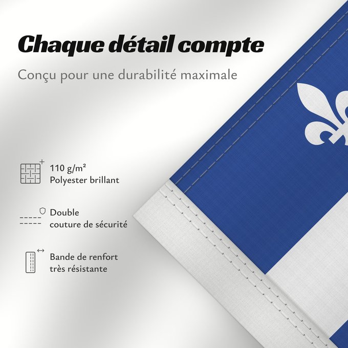 Détails sur ce drapeau : Quebec 1-2 Quebec with ratio 1 2 Québec proportion 1 2 Quebec (1:2) Québec (1:2)