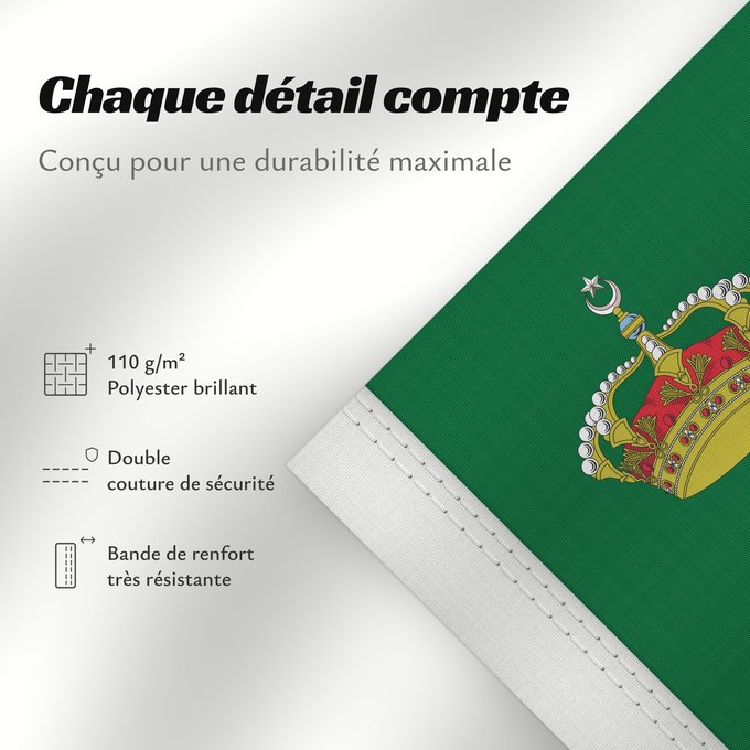 Détails sur ce drapeau : Royal Standard of The Crown Prince of Egypt on Land	Royal Standard of The Crown Prince of Egypt 1922-53	Prince Héritier du Egypt  1922-53	Estandarte Real del Príncipe Heredero de Egipto (1922-1953)	Standarte des Kronprinzen von Ägypten (1922-1953)	Stendar