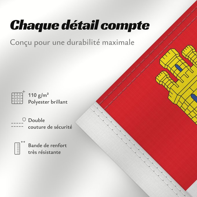 Détails sur ce drapeau : Castile and León	Autonomous community of Castile and León	Castille-et-León	Comunidad autónoma de Castilla y León	Kastilien und León	Castiglia e León