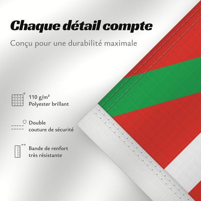 Détails sur ce drapeau : Basque Country	Autonomous region of the Basque Country A white cross over a green saltire on a red field	Basque Country	Ikurriña Bandera de la Comunidad autónoma del País Vasco	Autonomen Region Baskenland Ein weißes Kreuz über grünem Andreaskreuz auf rote
