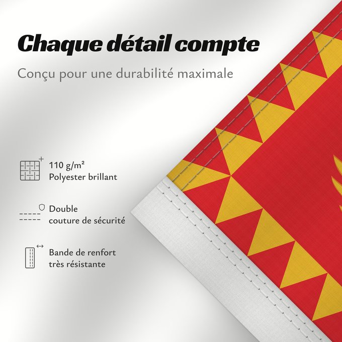 Détails sur ce drapeau : Presidential Standard of Montenegro	Standard of the President of Montenegro  on land	Étendard présidentiel du Monténégro (à terre)	Estandarte presidencial de Montenegro (en tierra)	Präsidentenstandard von Montenegro (an Land)	Stendardo presidenziale del M