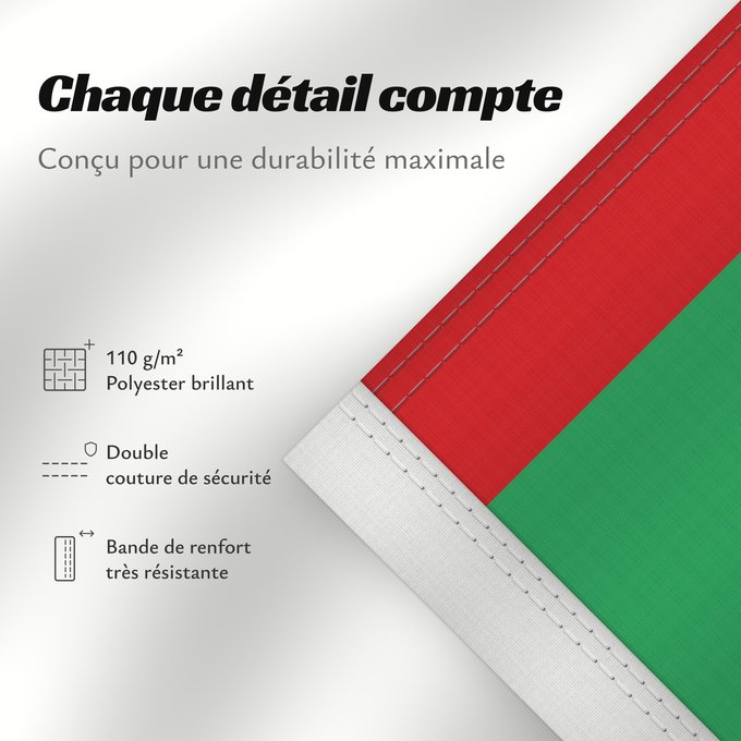 Détails sur ce drapeau : Mauritania Mauritanie La Asamblea Nacional de Mauritania aprobó cambiar el diseño de la bandera nacional Mauretanien علم موريتانيا ، اعتمد في عام 2017. أضاف مجلس الأمة خطوطًا حمراء على الحافة العلوية والسفلية لتمثل دماء شهداء الاستقلال
