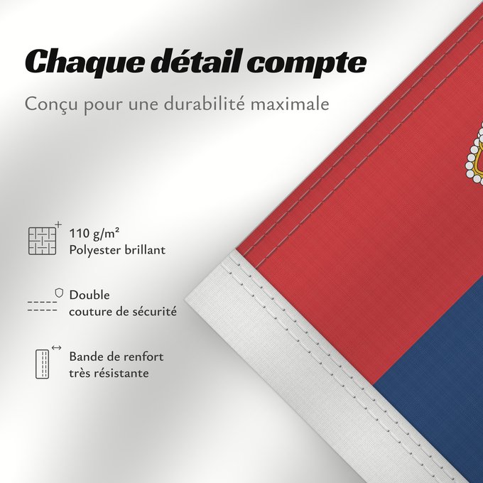 Détails sur ce drapeau : Civil Flag of Serbia	Civil flag of Serbia	Serbie	Serbia	Serbien	Narodna zastava Srbije	Nemzeti zászló szerbia	Srbská národná vlajka	Kombëtar i Serbisë