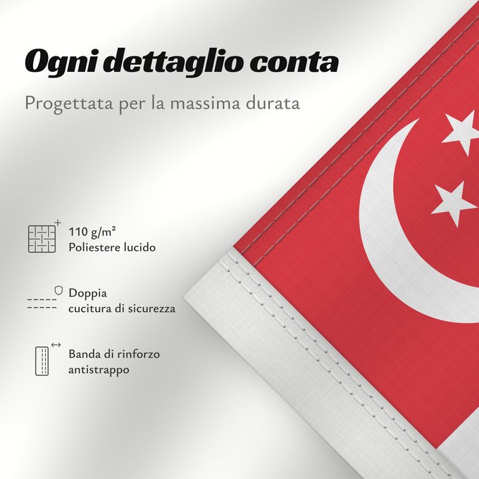 Dettagli sulla bandiera: Singapore Singapour Singapur Singapuru علم سنغافورة Singapuro Singapura Флаг Сингапура Singapurja சிங்கப்பூரி்ன் கொடி 新加坡国旗