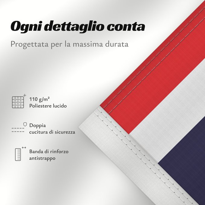 Dettagli sulla bandiera: Thailand	The national flag of Kingdom of Thailand; there are total of 3 colours Red represents the blood spilt to protect Thailand’s independence and often more simply described as representing the nation	Thaïlande	Tailandia desde el año 2017; hay en tota