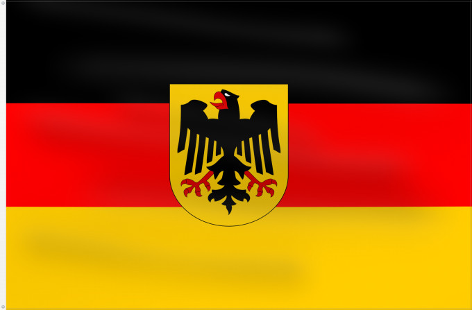 Flag, with two metal eyelets and reinforced hoist: Germany  state	Bundesdienstflagge  Flag of the federal authorities of Germany	Allemagne	La Bundesdienstflagge está reservada para las autoridades federales alemanas	Die Bundesdienstflagge ist den deutschen Bundesbehörden vorbehalten	Germania