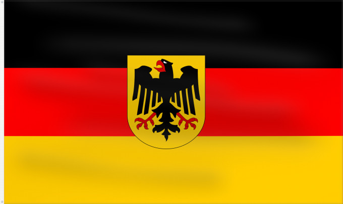 Flag, with two metal eyelets and reinforced hoist: Germany  state	Bundesdienstflagge  Flag of the federal authorities of Germany	Allemagne	La Bundesdienstflagge está reservada para las autoridades federales alemanas	Die Bundesdienstflagge ist den deutschen Bundesbehörden vorbehalten	Germania