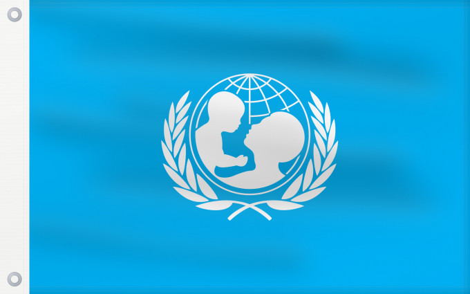 Flag, with two metal eyelets and reinforced hoist: UNICEF