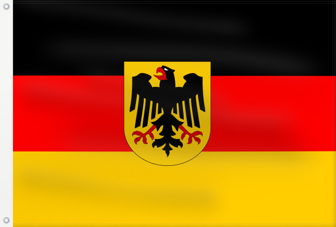 Flag, with two metal eyelets and reinforced hoist: Germany  state	Bundesdienstflagge  Flag of the federal authorities of Germany	Allemagne	La Bundesdienstflagge está reservada para las autoridades federales alemanas	Die Bundesdienstflagge ist den deutschen Bundesbehörden vorbehalten	Germania