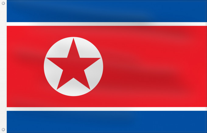 Flag, with two metal eyelets and reinforced hoist: North Korea Korea (Democratic People's Republic) (North Korea) Corée du Nord Corea del Norte Nordkorea Corea del Nord Noord-Korea Coreia do Norte Korei Północnej Corea d o Norte علم كوريا الشمالية Национално знаме на Северна Корея উত্তর কোরিয়ার জাতীয় পত