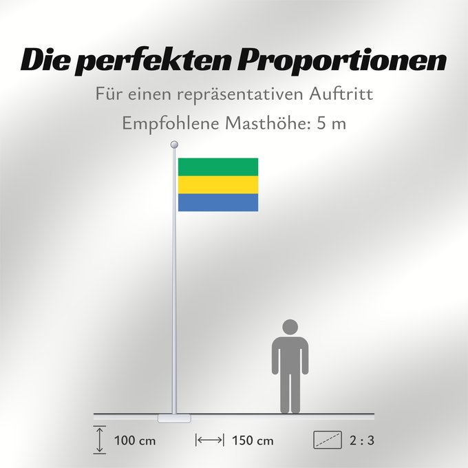 Proportionen der Flagge: Gabon	Gabón	Gabun	Gabão	علم جمهوريةالغابون	Banniel Gabon	Gabons	Gabono	Gabongo bandera	پرچم گابن	Drapél du Gabon	Dalapo ya Ngabu	Bɛndɛ́lɛ ya Gabɔ́	Bendêre tî Gaböon