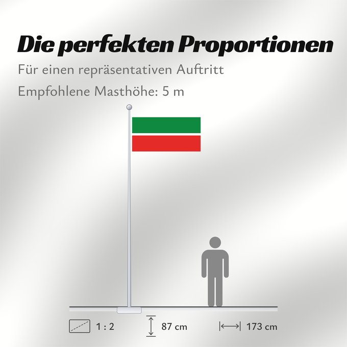 Proportionen der Flagge: Tatarstan	Republic of Tatarstan	Tatarstan ou République du Tatarstan	Tartaristán	Государственный флаг Республики Татарстан	Татарстан Республикасының Дәүләт флагы	Прапор Республіки Татарстан РФ