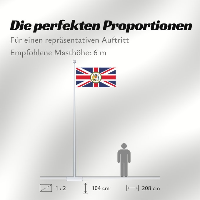 Proportionen der Flagge: Commissioner of the British Antarctic Territory Commissaire du Territoire antarctique britannique Comisionado del Territorio Antártico Británico Kommissar des Britischen Antarktis-Territoriums Commissario del Territorio Antartico Britannico British Antarc