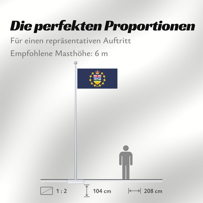 Proportionen der Flagge: Lieutenant-Governor of Alberta	Lieutenant-gouverneur de Alberta	Teniente Gobernador de Alberta	Lieutenant Governor von Alberta	Luogotenente Governatore dell'Alberta
