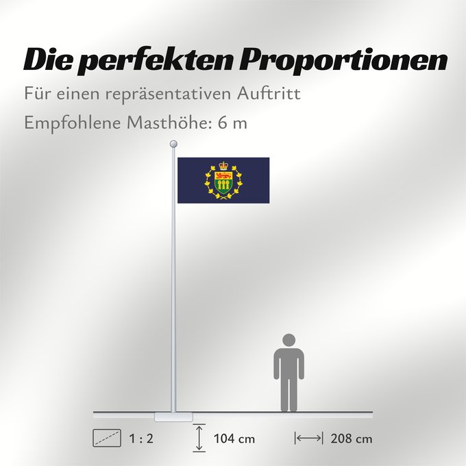 Proportionen der Flagge: Lieutenant-Governor of Saskatchewan Lieutenant-gouverneur de Saskatchewan Teniente Gobernador de Saskatchewan Vizegouverneur von Saskatchewan Luogotenente Governatore del Saskatchewan