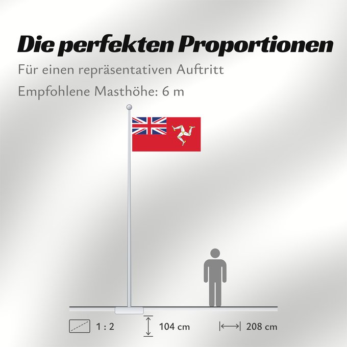 Proportionen der Flagge: Civil Ensign of the Isle of Man	Civil ensign of the Isle of Man	Île de Man - Pavillon civil	Civil de la Isla de Man	Insel Man - Zivilschiffsflagge	Isola di Man - Insegna civile	Corrillagh brattagh Ellan Vannin