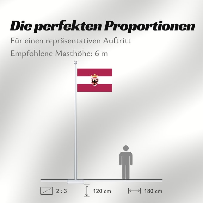 Proportionen der Flagge: Trento Province	Autonomous Province of Trento - Trentino	Province Autonome de Trente - Trentin	Provincia Autónoma de Trento - Trentino	Autonomen Provinz Trient - Trentino/Welschtirol	Provincia Autonoma di Trento - Trentino	Autonome Provincie Trente - Tren