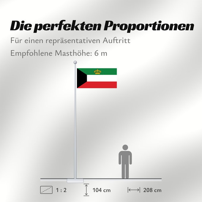 Proportionen der Flagge: Standard of the Emir of Kuwait	Étendard de l'Émir du Koweït	Estandarte del Emir de Kuwait	Standarte des Emirs von Kuwait	Stendardo dell'Emir del Kuwait