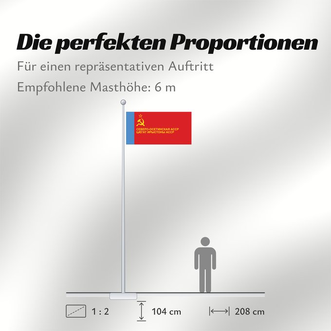 Proportionen der Flagge: North Ossetian ASSR	RSSA d'Ossétie du Nord	ASSR de Osetia del Norte	Nordossetische ASSR	ASSR Ossezia Settentrionale	Pohjois-Ossetian ASNT n	Цӕгат Ирыстоны АССР тырыса	Флаг Северо-Осетинской АССР