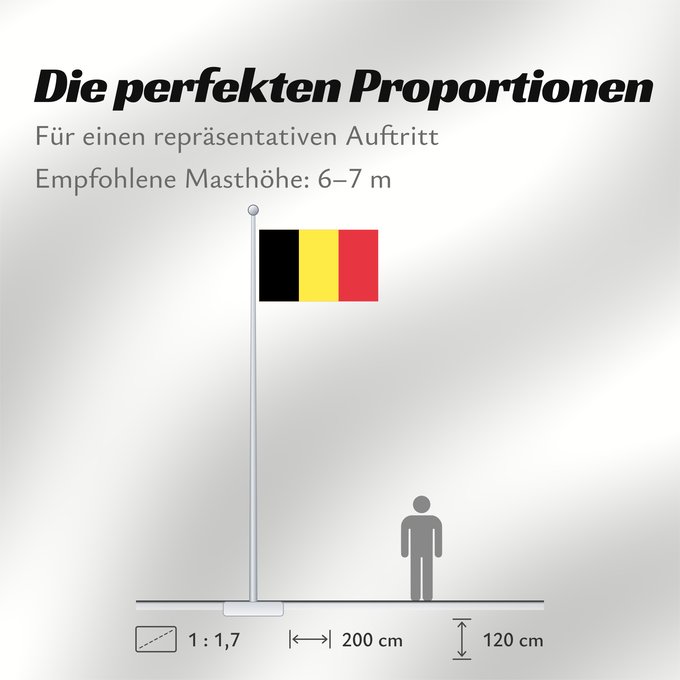 Proportionen der Flagge: Belgium  civil	The civil ensign and flag of Belgium	Belgique	Bélgica	Belgien	Belgio	België in de verhouding 2 3, gebruikt als civiele vlag en de facto nationale vlag	Belgii	Belgiens	Civilna zastava Belgije	Флаг Бельгии