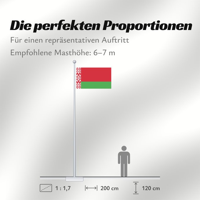 Proportionen der Flagge: Belarus Biélorussie Bielorrusia Belaru Bielorussia Wit-Rusland Bielorrússia Państwowa flaga Republiki Białorusi Belorusiya Respublikasının Dövlət Дзяржаўны Сцяг Рэспублікі Беларусь Афіцыйны сьцяг Рэспублікі Беларусь Бѣлꙑ́ Роуси́ Димократі́ѩ ꙁна́мѧ Hvideru