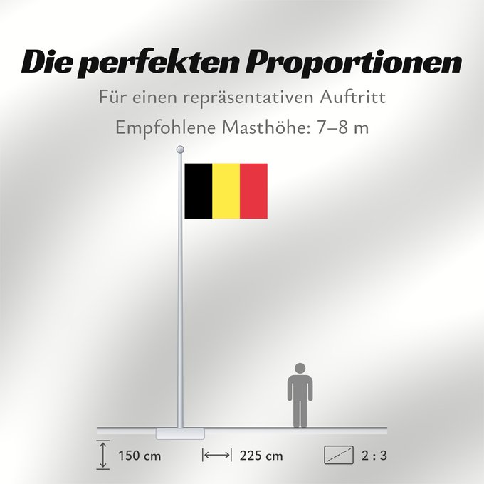 Proportionen der Flagge: Belgium  civil	The civil ensign and flag of Belgium	Belgique	Bélgica	Belgien	Belgio	België in de verhouding 2 3, gebruikt als civiele vlag en de facto nationale vlag	Belgii	Belgiens	Civilna zastava Belgije	Флаг Бельгии