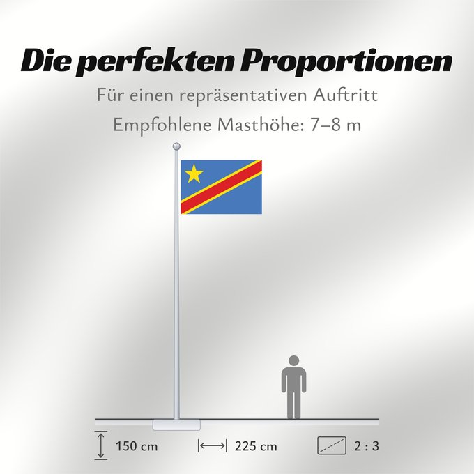 Proportionen der Flagge: Democratic Republic of the Congo	The national flag of the Democratic Republic of the Congo	La République démocratique du Congo	Rep. Dem. del Congo	Demokratischen Republik Kongo	Repubblica Democratica del Congo	Democratische Republiek Congo	علم جمهورية الك