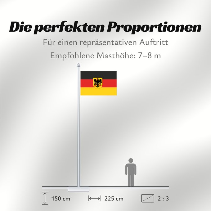 Proportionen der Flagge: Germany state Bundesdienstflagge Flag of the federal authorities of Germany Allemagne La Bundesdienstflagge está reservada para las autoridades federales alemanas Die Bundesdienstflagge ist den deutschen Bundesbehörden vorbehalten Germania