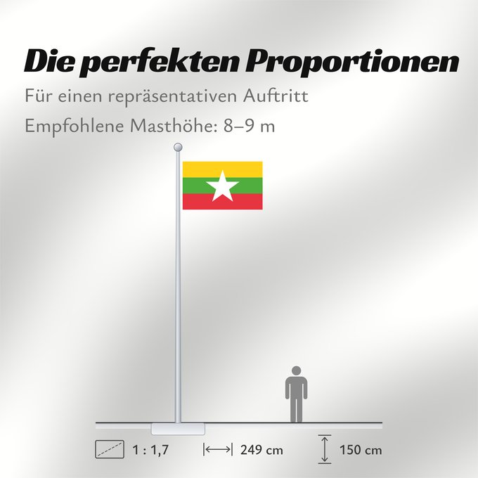Proportionen der Flagge: Myanmar Myanmar (Burma) Birmanie Es Birmania Birmania Myanmar Birma Mianmar علم ماينمار মায়ানমারের জাতীয় পতাকা মায়ানমারর ফিরালহান Myanmars flag Tidligere Burma Mjanmao म्यान्मार का ध्वज 미얀마의 국기 Mianmaro မြန်မာနိုင်ငံ အလံတော် Флаг Мьянмы Mjanmarska Mj