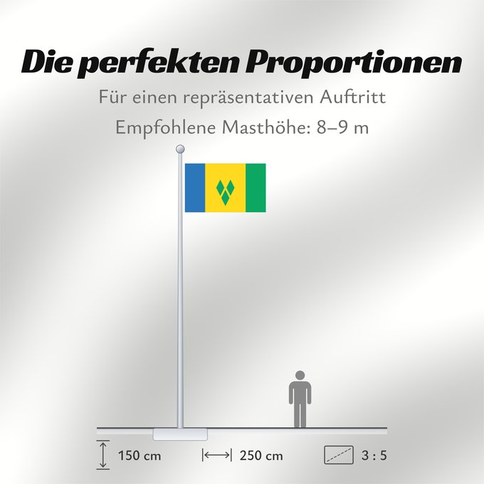 Proportionen der Flagge: Saint Vincent and the Grenadines	Saint-Vincent-et-les Grenadines	San Vicente y las Granadinas	St. Vincent und die Grenadinen	Saint Vincent e Grenadine	Флаг Сент-Винсента и Гренадин	Saint Vincenta in Grenadin