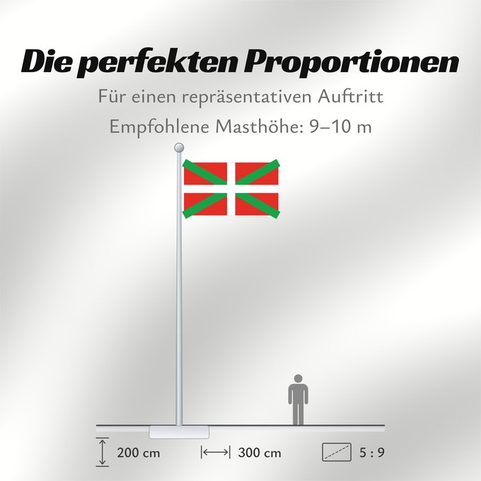 Proportionen der Flagge: Basque Country Autonomous region of the Basque Country A white cross over a green saltire on a red field Basque Country Ikurriña Bandera de la Comunidad autónoma del País Vasco Autonomen Region Baskenland Ein weißes Kreuz über grünem Andreaskreuz auf rote