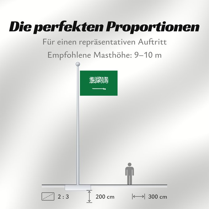 Proportionen der Flagge: Civil Ensign of Saudi Arabia  obverse	Saudi Arabia	Arabie saoudite	Arabia Saudita	Saudi-Arabien