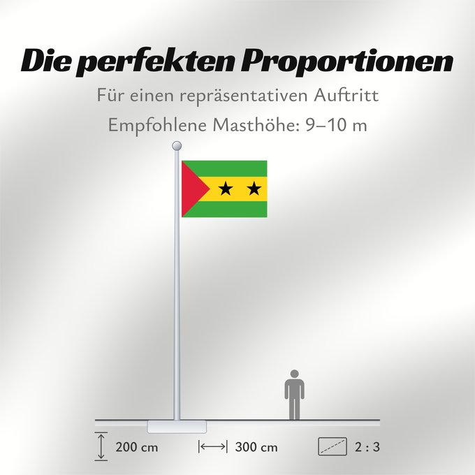 Proportionen der Flagge: Sao Tome and Principe	Sao Tomé-et-Principe	Santo Tomé y Príncipe	São Tomé und Príncipe	Sao Tome e Principe