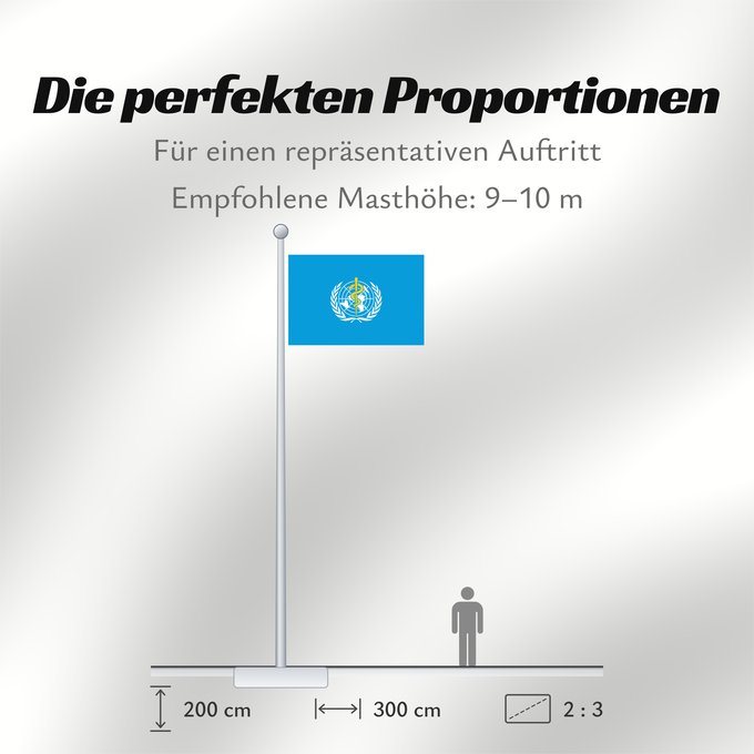 Proportionen der Flagge: WHO World Health Organization L Organisation mondiale de la santé 世界衛生組織的旗幟。